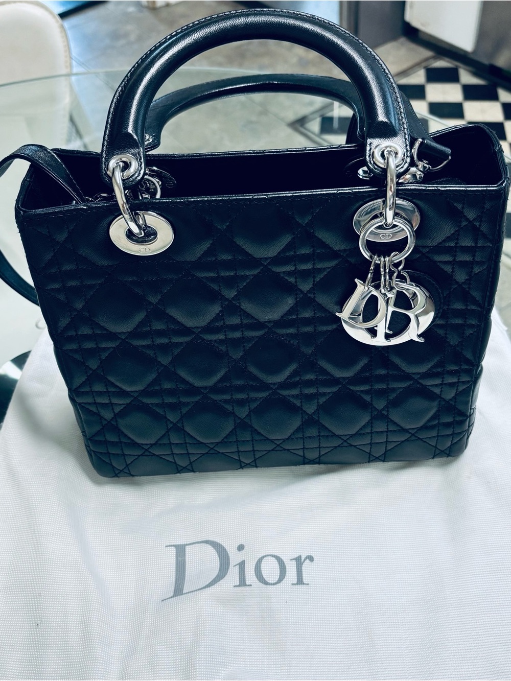 Dior Black Quilted Lady Dior Top-Handle Satchel with Silver Hardware - Picture 2 of 8